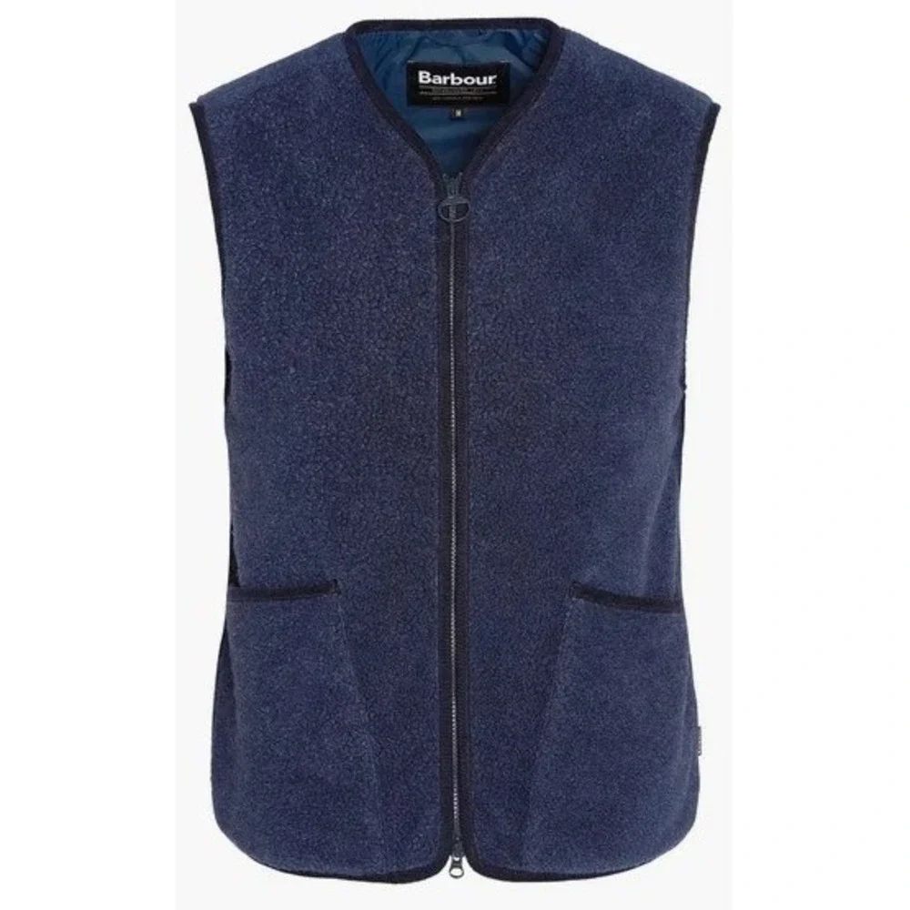 Barbour Liddesdale Fleece Vest Wool Blend Navy Blue M Henley Lined Full Zip